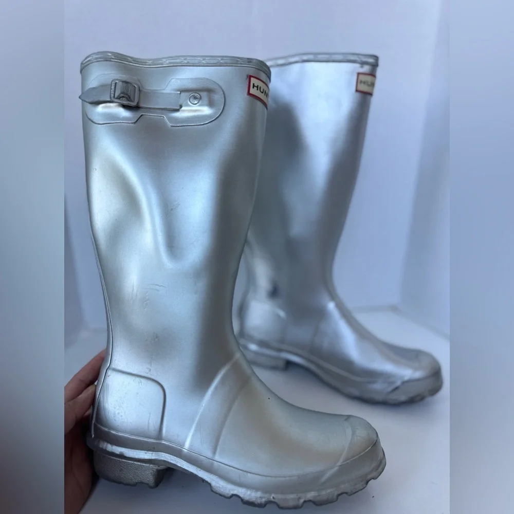 Hunter Rain Boots Metallic Silver Size 5 Girls Boot Youth